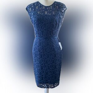 NWTAdrianna Papell Blue Lace Sheath Midi Dress Elegant Cocktail Formal Dress Sz6